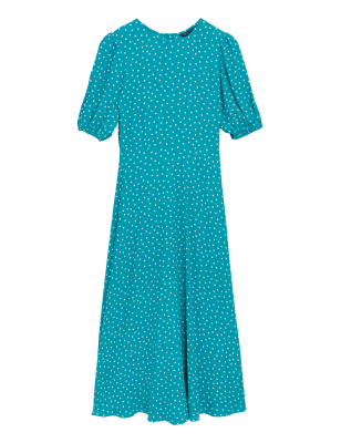 

Womens M&S Collection Polka Dot Puff Sleeve Midaxi Tea Dress - Green Mix, Green Mix