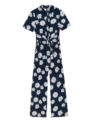 

Womens M&S Collection Floral Belted Short Sleeve Jumpsuit - Navy Mix, Navy Mix