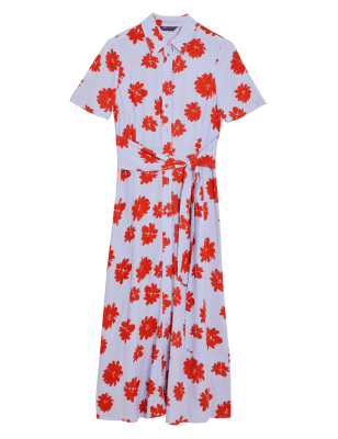 

Womens M&S Collection Floral Tie Front Midaxi Shirt Dress - Blue Mix, Blue Mix