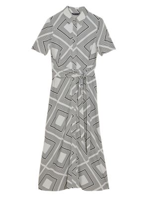 

Womens M&S Collection Geometric Tie Front Midaxi Shirt Dress - Ivory Mix, Ivory Mix