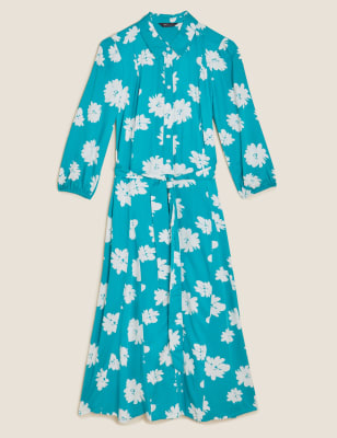 

Womens M&S Collection Floral Belted Puff Sleeve Midi Shirt Dress - Green Mix, Green Mix