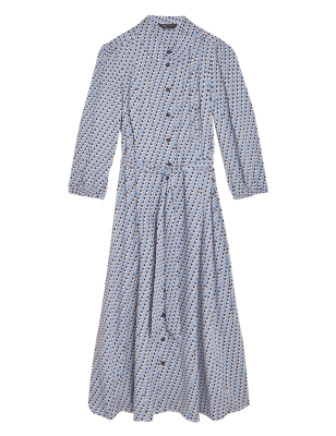 Womens M&S Collection Geometric Belted Midi Shirt Dress - Multi