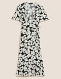 Floral Short Sleeve Midi Wrap Dress