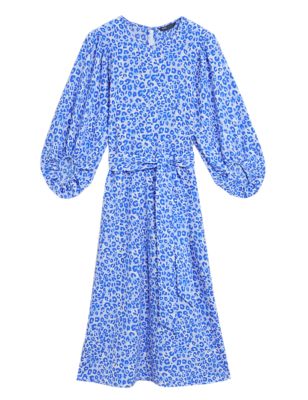 

Womens M&S Collection Animal Print Belted Midi Column Dress - Blue Mix, Blue Mix