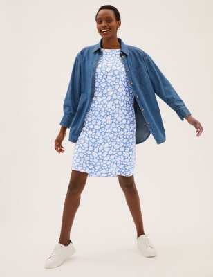 

Womens M&S Collection Kurzarm-Etuikleid mit Tiermuster - Blue Mix, Blue Mix