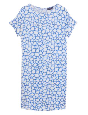 

Womens M&S Collection Animal Print Short Sleeve Shift Dress - Blue Mix, Blue Mix