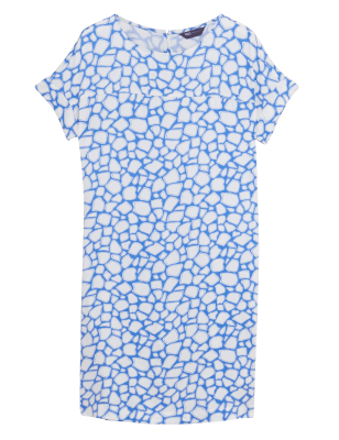 

Womens M&S Collection Kurzarm-Etuikleid mit Tiermuster - Blue Mix, Blue Mix