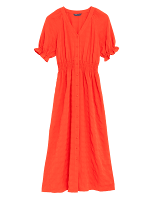 

Womens M&S Collection V-Neck Shirred Midi Waisted Dress, Red