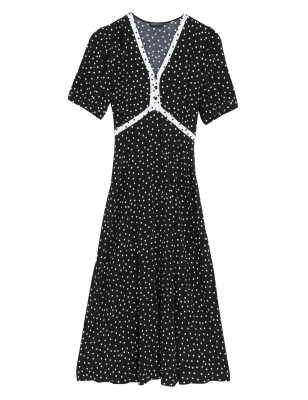 

Womens M&S Collection Polka Dot Button Detail Midi Tea Dress - Black Mix, Black Mix