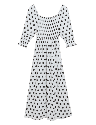 

Womens M&S Collection Polka Dot Square Neck Shirred Midaxi Dress - Ivory Mix, Ivory Mix