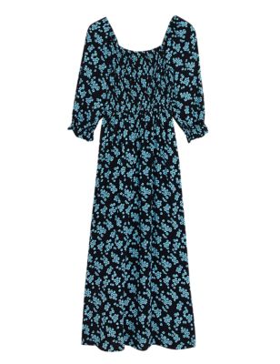 

Womens M&S Collection Floral Square Neck Shirred Midaxi Dress - Black Mix, Black Mix