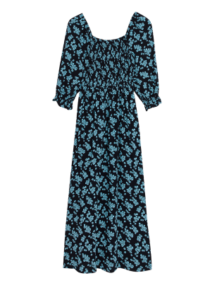 

Womens M&S Collection Floral Square Neck Shirred Midaxi Dress - Black Mix, Black Mix