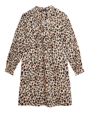 Womens M&S Collection Animal Print Pintuck Shift Dress - Natural Mix