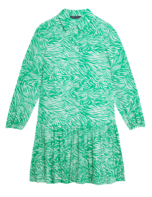 

Womens M&S Collection Knielanges Shirtkleid mit Tiermuster - Green Mix, Green Mix
