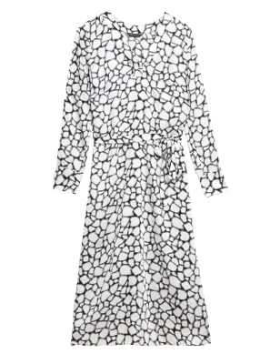 

M&S Collection Vestido a media pierna de escote en pico con estampado animal y cinturónWomens - Black Mix, Black Mix