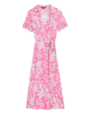 

Womens M&S Collection Floral Tie Waist Midi Wrap Dress - Pink Mix, Pink Mix