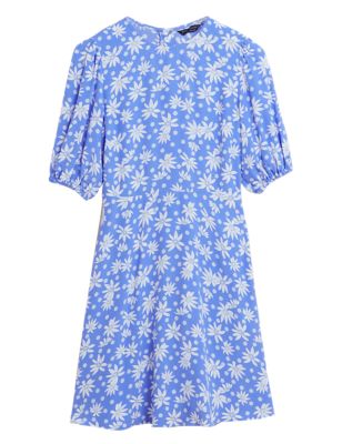 

Womens M&S Collection Floral Puff Sleeve Mini Tea Dress - Blue Mix, Blue Mix