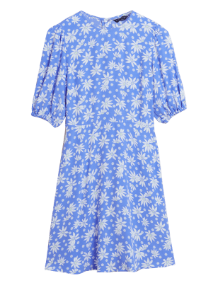 

Womens M&S Collection Mini-Teekleid mit Blumenmuster und Puffärmeln - Blue Mix, Blue Mix