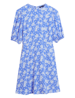 

Womens M&S Collection Floral Puff Sleeve Mini Tea Dress - Blue Mix, Blue Mix