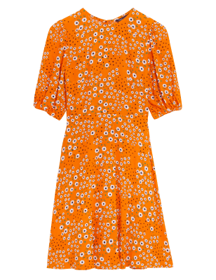 

Womens M&S Collection Floral Puff Sleeve Mini Tea Dress - Orange Mix, Orange Mix