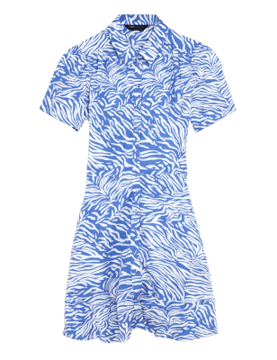 

Womens M&S Collection Animal Print Short Sleeve Mini Shirt Dress - Blue Mix, Blue Mix