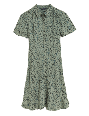 

Womens M&S Collection Mini-Shirtkleid mit kurzen Ärmeln und Tiermuster - Khaki Mix, Khaki Mix