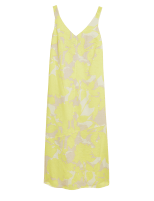 

Womens M&S Collection Linen Rich Floral V-Neck Midi Slip Dress - Yellow Mix, Yellow Mix