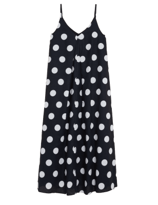 

Womens M&S Collection Trägerkleid mit hohem Leinenanteil, Punktmuster und V-Ausschnitt - Black Mix, Black Mix