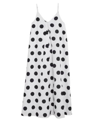 

M&S Collection Vestido estilo combinación de lino de topos de escote en picoWomens - Ivory Mix, Ivory Mix