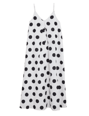 

Womens M&S Collection Linen Rich Polka Dot V-Neck Slip Dress - Ivory Mix, Ivory Mix