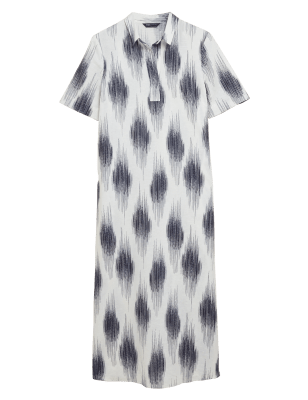 

Womens M&S Collection Linen Rich Printed Midaxi Column Dress - Ivory Mix, Ivory Mix