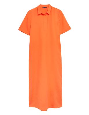 

Womens M&S Collection Linen Rich Collared Midaxi Column Dress - Orange, Orange