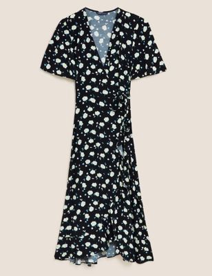 Floral V-Neck Tie Waist Midi Wrap Dress | M&S Collection | M&S