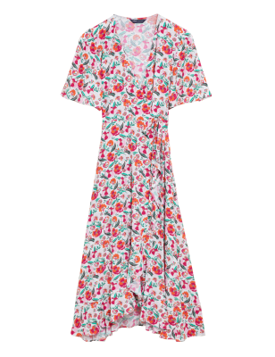 

Womens M&S Collection Floral V-Neck Tie Waist Midi Wrap Dress - Multi, Multi