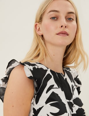

Womens M&S Collection Pure Cotton Floral Midi Smock Dress - Black Mix, Black Mix