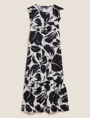 

Womens M&S Collection Pure Cotton Floral Midi Smock Dress - Black Mix, Black Mix