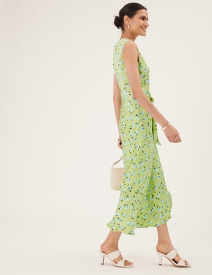 

Womens M&S Collection Satin Floral Tie Waist Midaxi Tea Dress - Yellow Mix, Yellow Mix