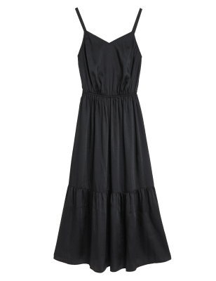 

M&S Collection Vestido maxi a media pierna a la cintura de escote en pico de saténWomens - Black, Black