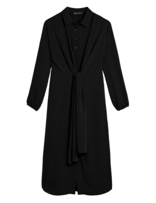Womens M&S Collection Tie Front Midi Shirt Dress - Black