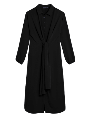 

Womens M&S Collection Midi-Shirtkleid mit Bindegürtel vorne - Black, Black