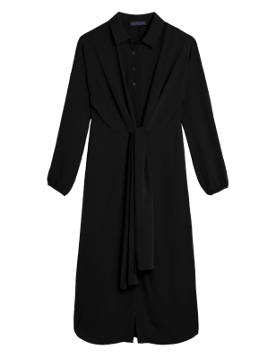 

Womens M&S Collection Tie Front Midi Shirt Dress - Black, Black