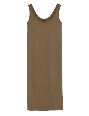 

Womens M&S Collection Ribbed Round Neck Midi Column Dress - Brown, Brown