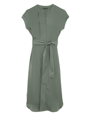 

Womens M&S Collection Schmales Midaxikleid mit Gürtel ohne Kragen - Khaki, Khaki