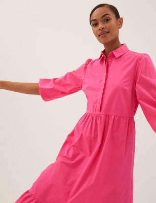 Pure Cotton Midi Shirt Dress