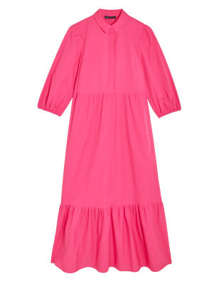 

M&S Collection Vestido camisero a media pierna 100% algodónWomens - Pink, Pink