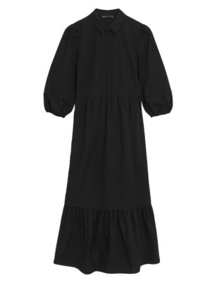Womens M&S Collection Pure Cotton Midi Shirt Dress - Black
