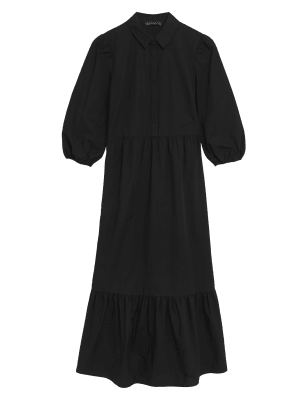 

Womens M&S Collection Pure Cotton Midi Shirt Dress - Black, Black