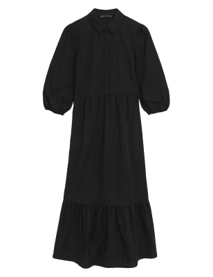 Womens M&S Collection Pure Cotton Midi Shirt Dress - Black