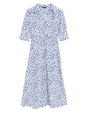 

M&S Collection Vestido camisero a media pierna floral abotonadoWomens - Ivory Mix, Ivory Mix