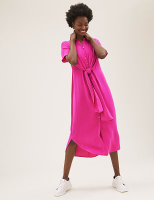 

M&S Collection Vestido camisero a media pierna con lazo en la parte delanteraWomens - Pink, Pink